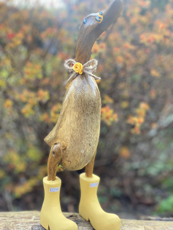 Wooden duck with hunter wellies hot sale